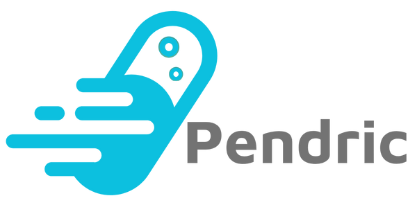 Logo of Pendric with a blue abstract design on a white background